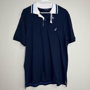 NWT Nautica Soft Men's Large Navy Blue Collared Polo Shirt Collegiate Preppy